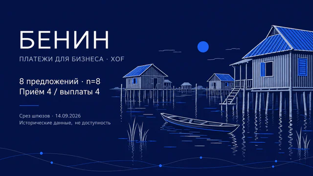 Бенин, XOF и 8 исторических предложений: светлые дома Ганвье на сваях и лодка на тёмно-синем фоне; приём 4, выплаты 4. Редакционная AI-иллюстрация.
