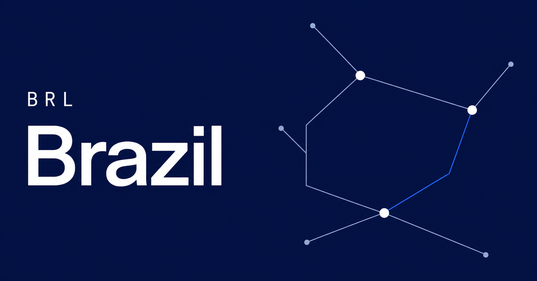 Brazil and BRL typography beside fine payment-network routes on a navy background.