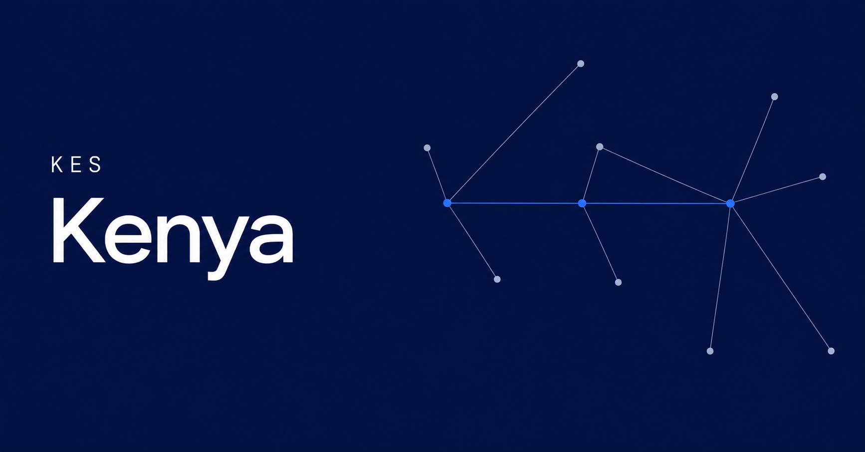 Kenya and KES typography beside fine payment-network routes on a navy background.