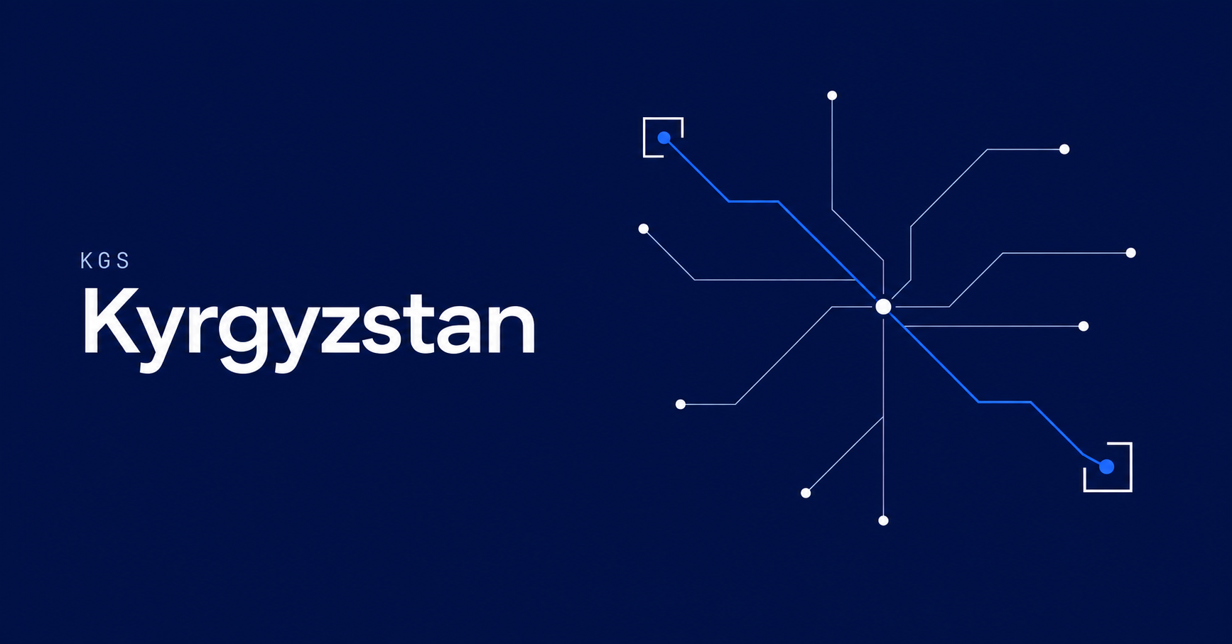 Kyrgyzstan and KGS typography beside fine payment routes and open square corner motifs on navy.