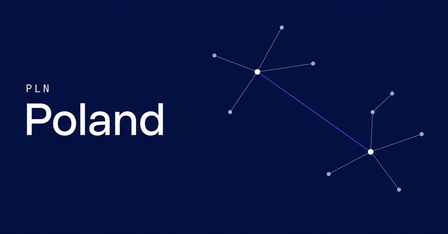 Poland and PLN typography beside fine payment-network routes on a navy background.