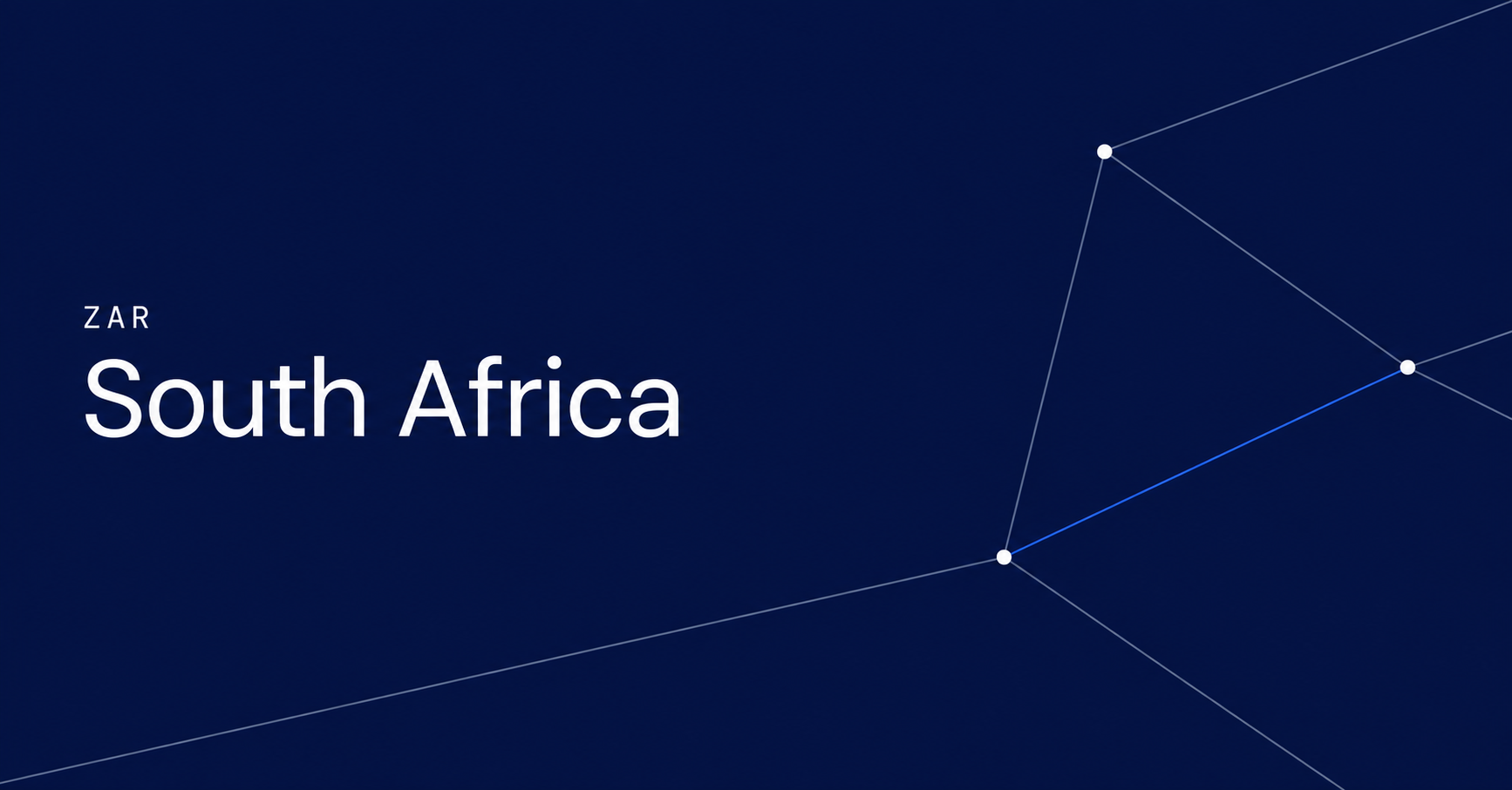 South Africa and ZAR typography beside fine payment-network routes on a navy background.