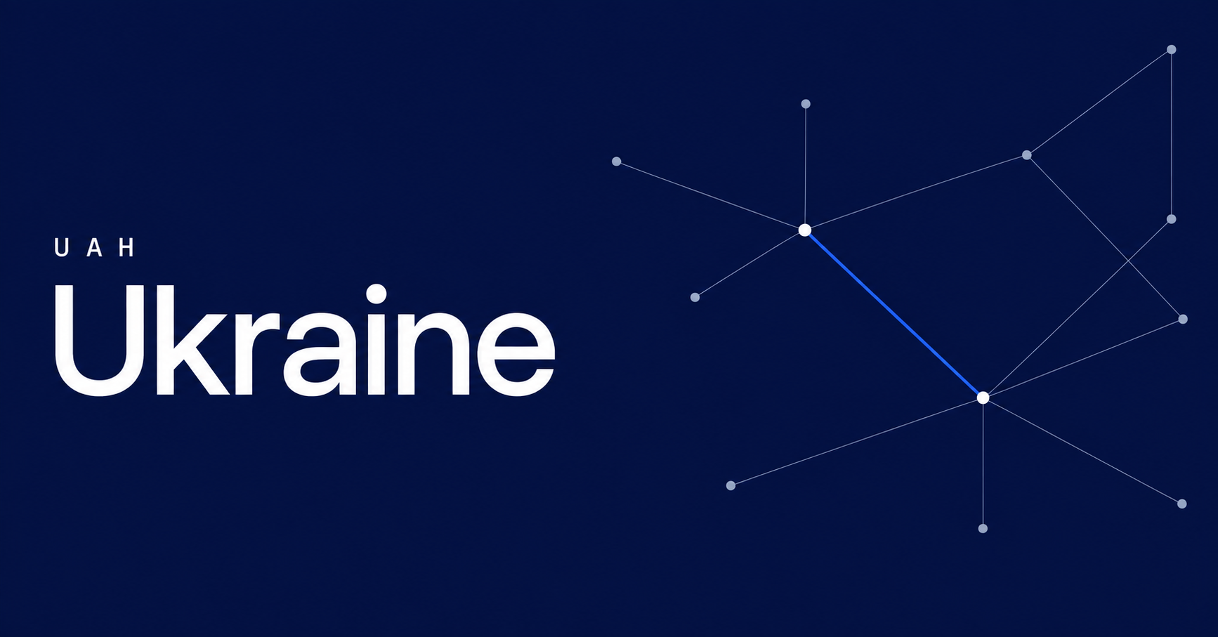 Ukraine and UAH typography beside fine payment-network routes on a navy background.