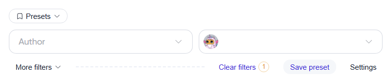 Save preset action after selecting a filter