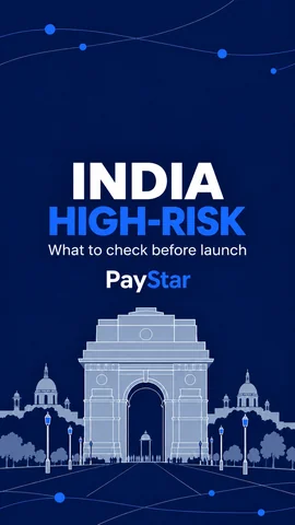 Flat navy editorial AI illustration inspired by India Gate, with an India high-risk headline. Not a documentary view.