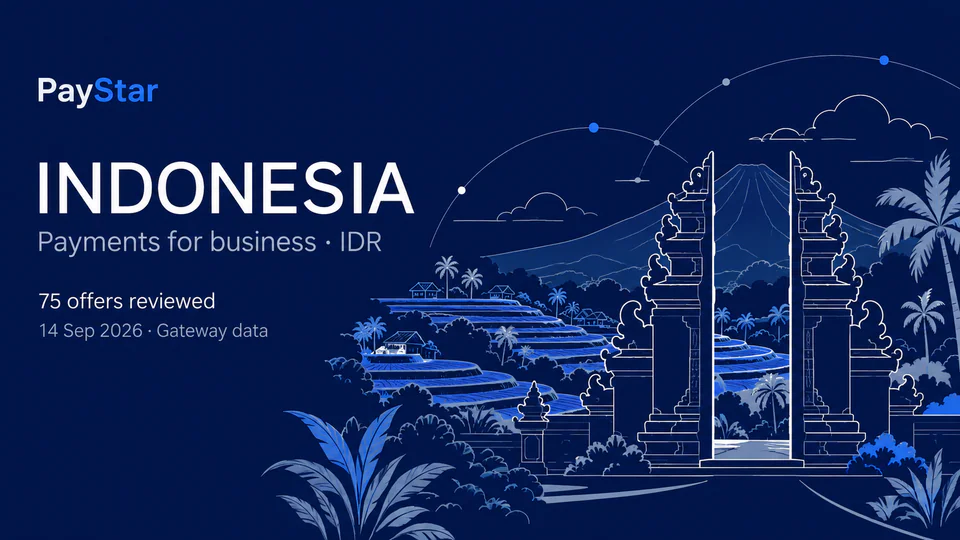 Indonesia: 75 historical offers, IDR, snapshot 14 Sep 2026. Navy line-art editorial AI illustration.