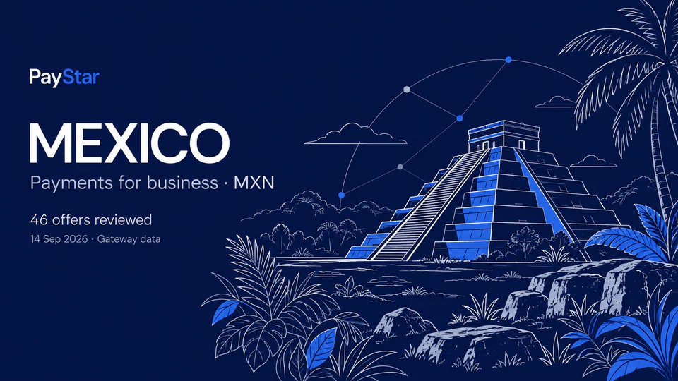 Mexico: 46 historical offers, MXN, snapshot 14 Sep 2026. Navy line-art editorial AI illustration.