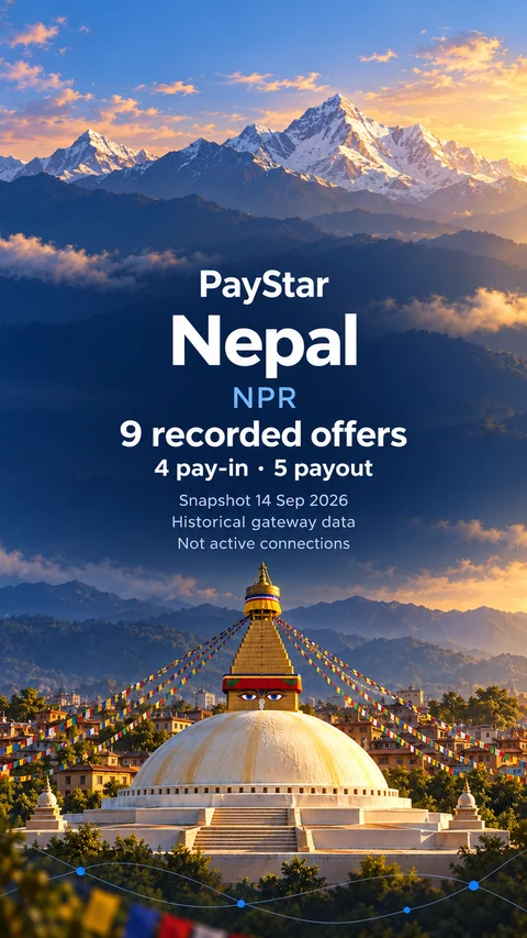 Editorial AI illustration inspired by Boudhanath stupa and Himalayas. 9 historical offer records: 4 pay-in, 5 payout; NPR; snapshot 14 September 2026. Not active connections; not a documentary view.