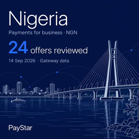 Nigeria: 24 offers reviewed; Payments for business · NGN. Navy editorial landscape.