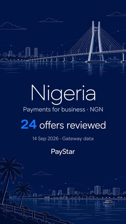 Nigeria: 24 offers reviewed; Payments for business · NGN. Navy editorial landscape.