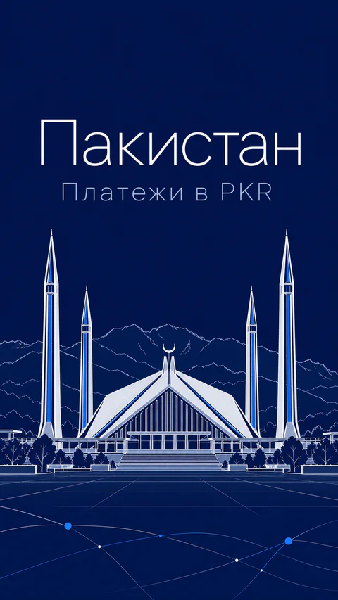 Тонкая светлая иллюстрация мечети Фейсал и холмов Маргалла на тёмно-синем фоне. Редакционная AI-иллюстрация, не документальный ракурс.
