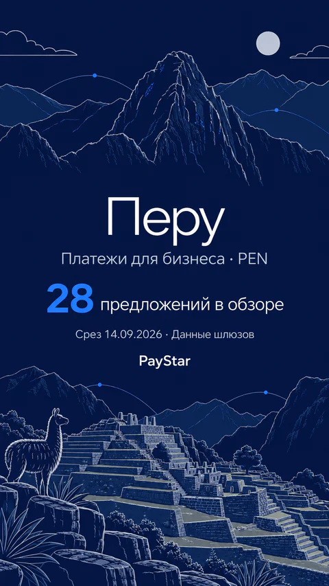 Перу: 28 предложений в обзоре; Платежи для бизнеса · PEN. Navy editorial landscape.