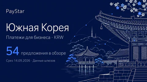 Южная Корея: 54 предложения в обзоре; Платежи для бизнеса · KRW. Navy editorial landscape.