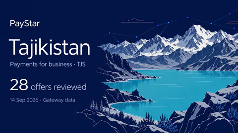 Tajikistan: 28 offers reviewed; Payments for business · TJS. Navy editorial landscape.