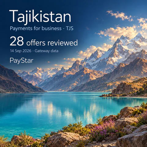 Tajikistan: 28 offers reviewed; Payments for business · TJS. Bright editorial landscape.