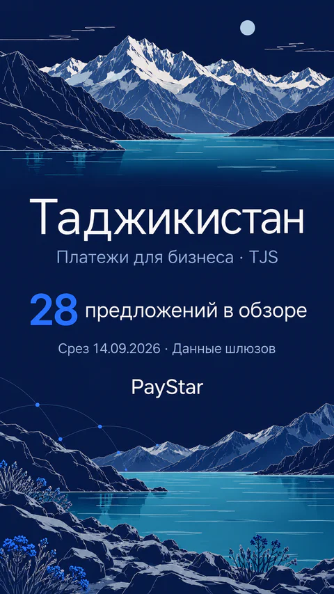Таджикистан: 28 предложений в обзоре; Платежи для бизнеса · TJS. Navy editorial landscape.