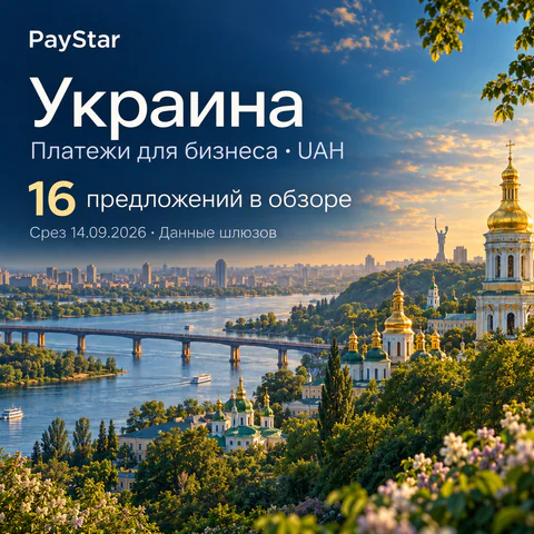 Украина: 16 предложений в обзоре; Платежи для бизнеса · UAH. Bright editorial landscape.