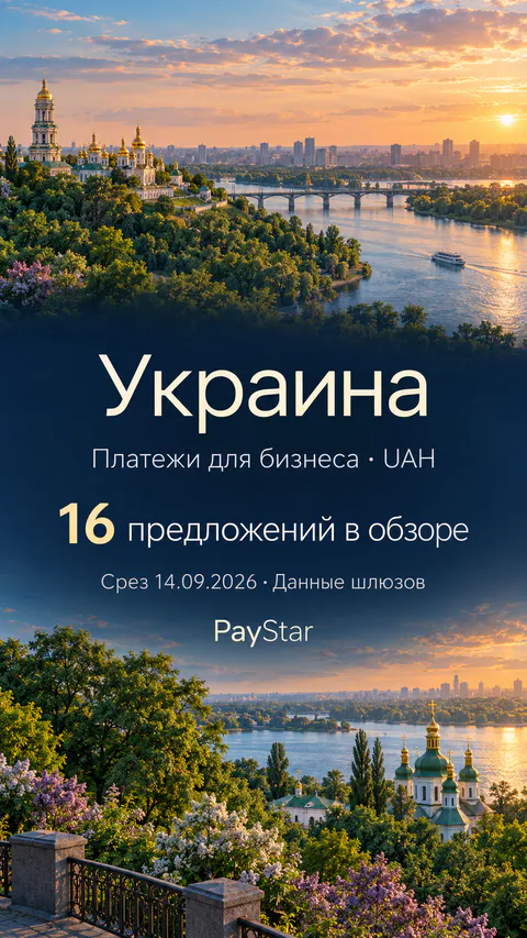 Украина: 16 предложений в обзоре; Платежи для бизнеса · UAH. Bright editorial landscape.