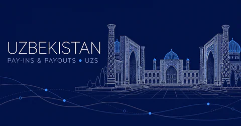 Uzbekistan: an editorial AI illustration of the Registan ensemble in Samarkand, in fine pale linework on navy. Not a documentary viewpoint.