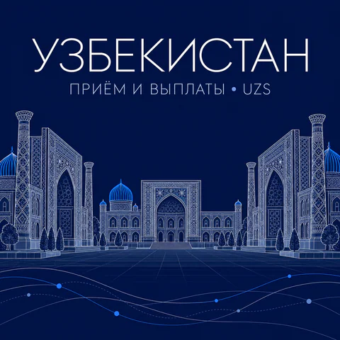 Узбекистан: редакционная AI-иллюстрация ансамбля Регистан в Самарканде тонкими светлыми линиями на тёмно-синем фоне. Не документальный ракурс.