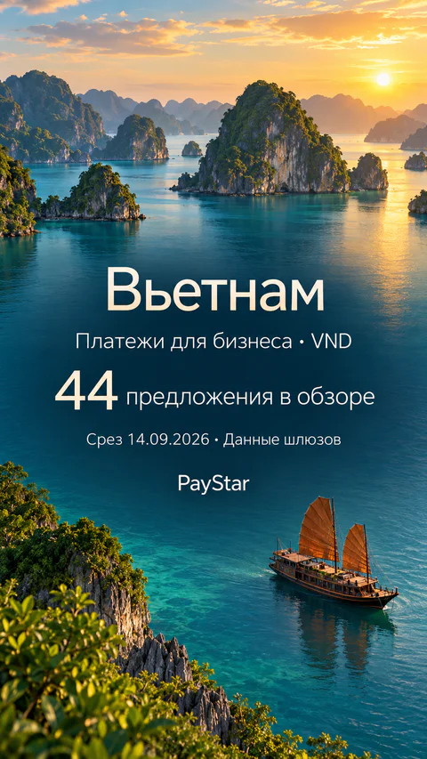 Вьетнам: 44 предложения в обзоре; Платежи для бизнеса · VND. Bright editorial landscape.