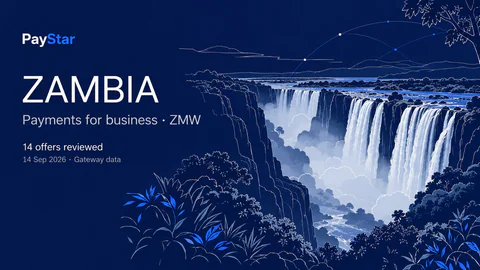 Zambia: 14 historical offers, ZMW, snapshot 14 Sep 2026. Navy line-art editorial AI illustration.