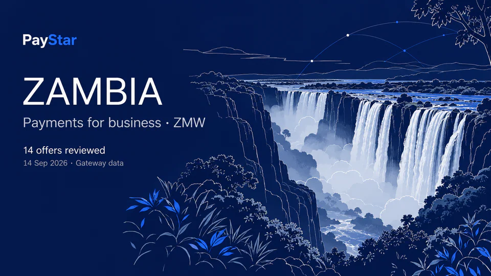 Zambia: 14 historical offers, ZMW, snapshot 14 Sep 2026. Navy line-art editorial AI illustration.